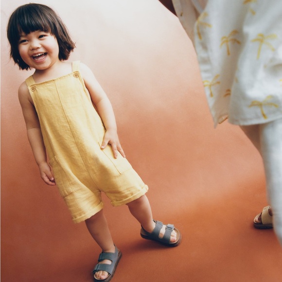 NWT Zara 18-24m linen blend overalls yellow - Picture 2 of 2